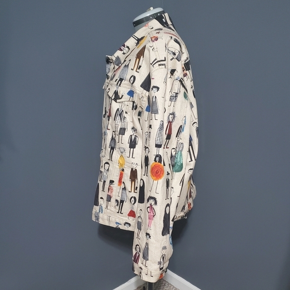 NWT The Kit Olivia Twill Jacket Caricature Drawn Sketched People Flowers Size 4X - Picture 2 of 6